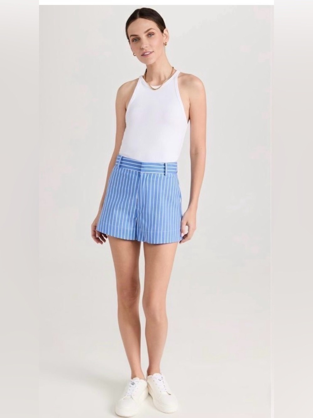 Reformation Blue and White Striped High-Rise Shorts